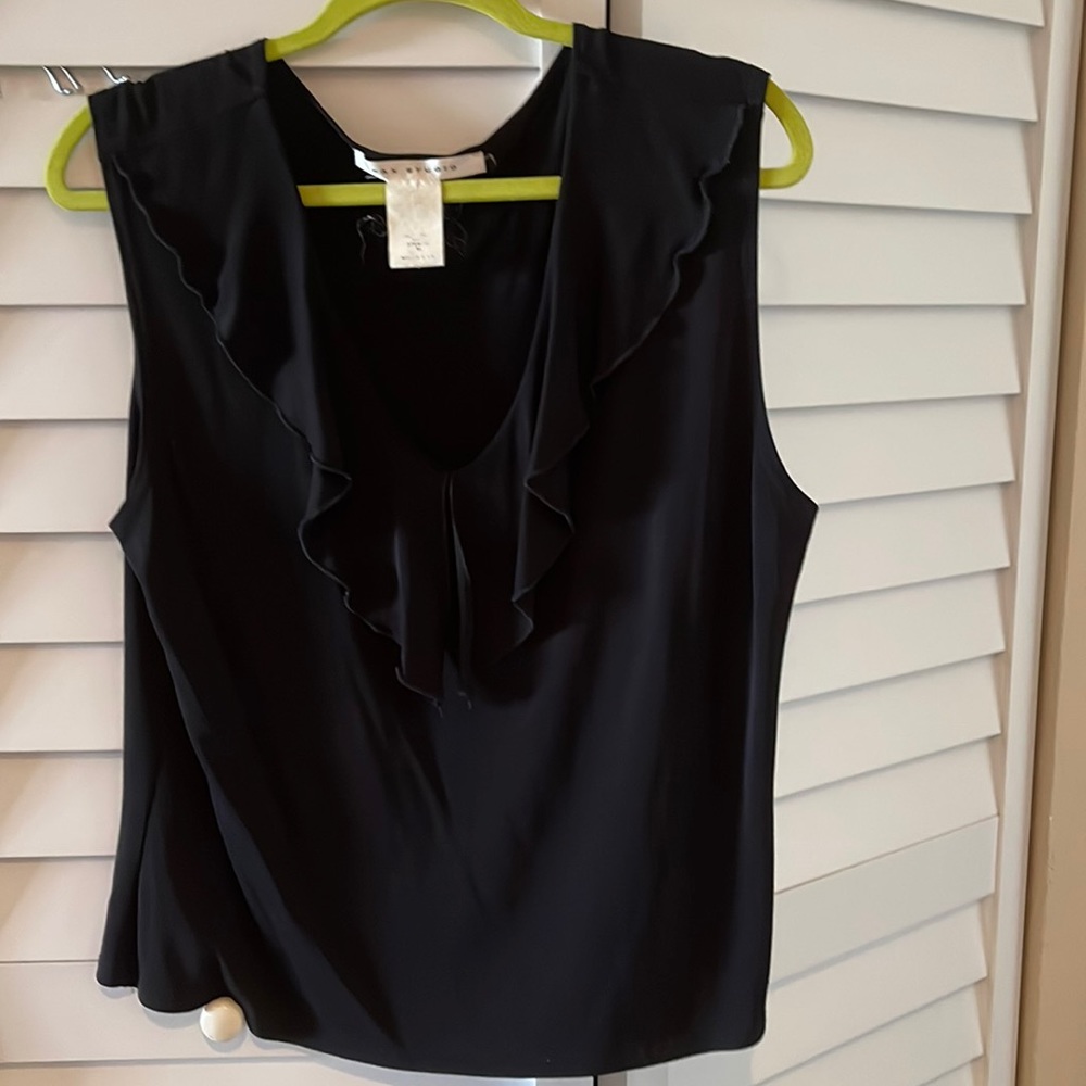 Max Studio Black V neck Ruffle Elegant Top
